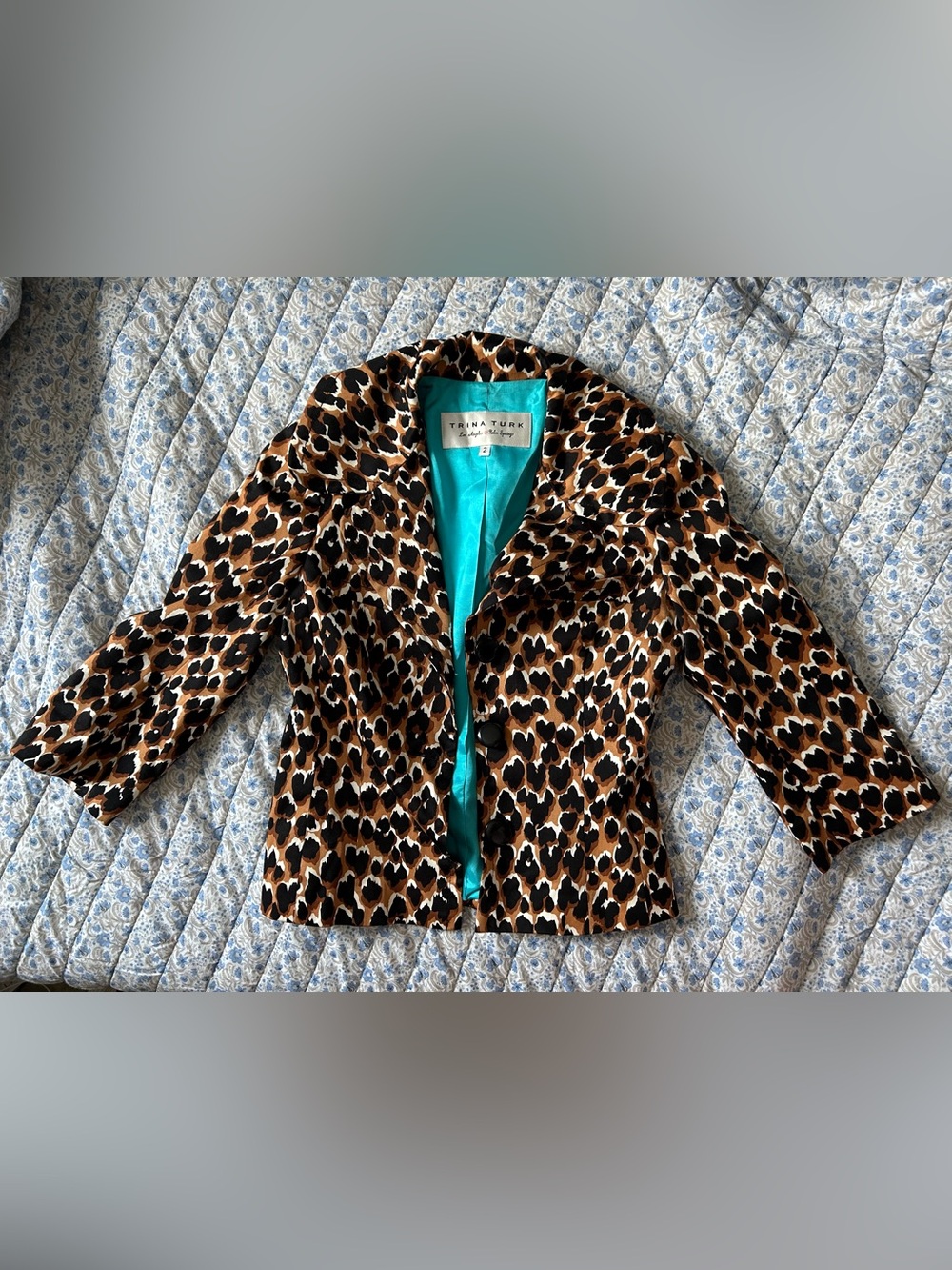 Trina Turk Women's Leopard Print 3-Button Lined Blazer Jacket Size 2
